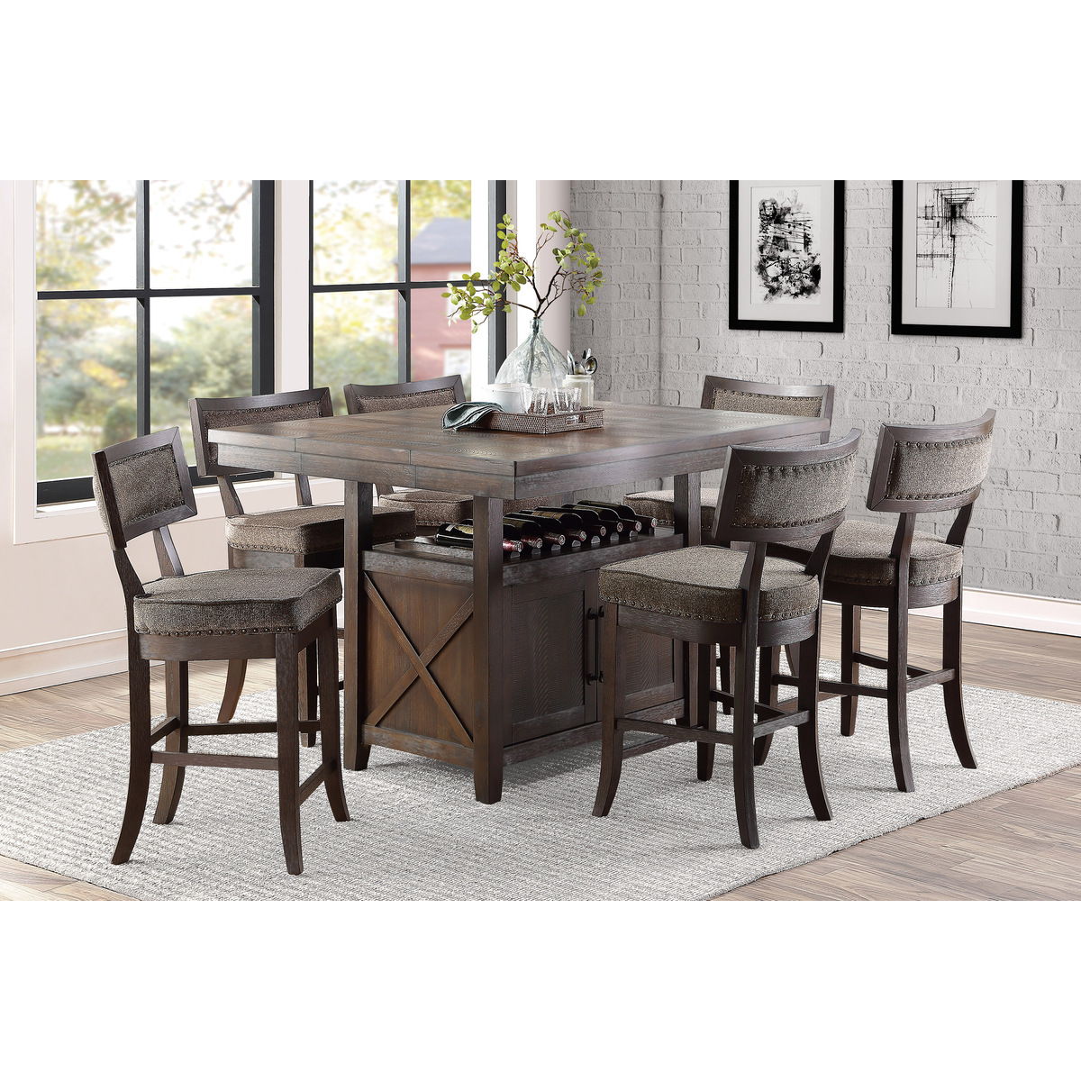 Oxton - Counter Height Table With Storage Base - Brown