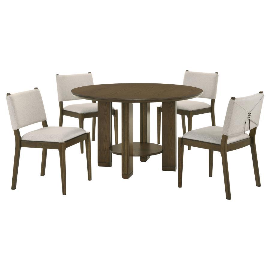 Ottowa - 5-Piece Round Wood Dining Room Table Set - Brown