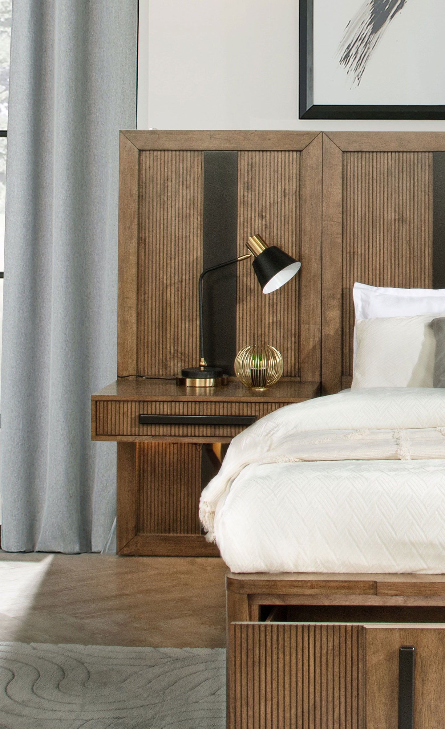 2-Piece Wall Panel With Nightstand Set - Ash Brown