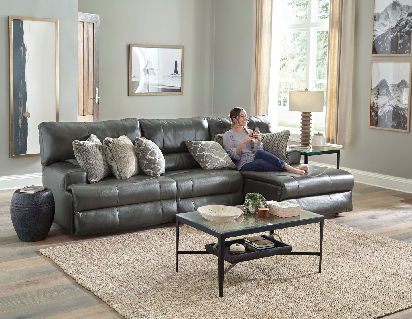 Como - Italian Leather Match Reclining Sectional