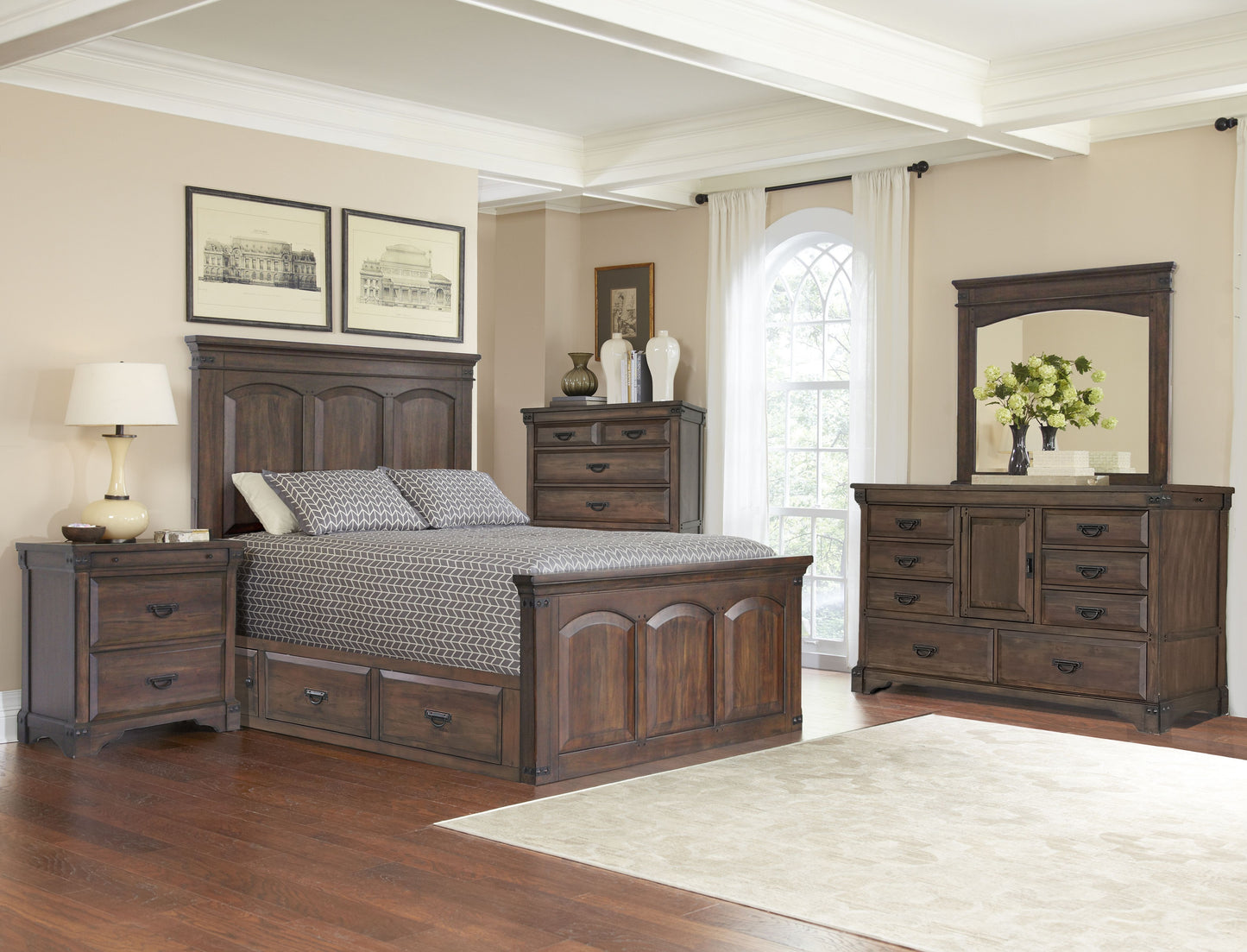 B06928 - 2 Piece Dresser And Mirror Set - Brown Mahogany