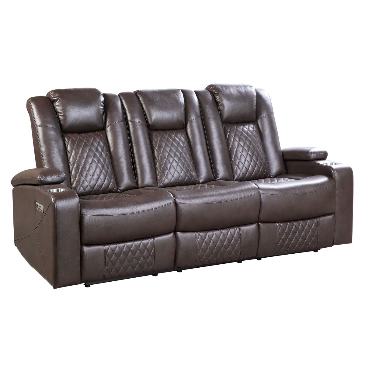 Caelan - Power Double Reclining Sofa With Center Drop-Down Cup Holders, Power Headrests, Storage Arms, Cup Holders And Reading Lights - Dark Brown