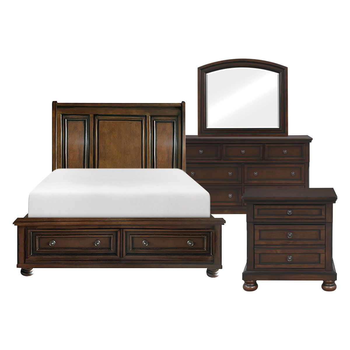 Cumberland - 4 Piece Set (Queen Bed, Nightstand, Dresser, Mirror) - Brown