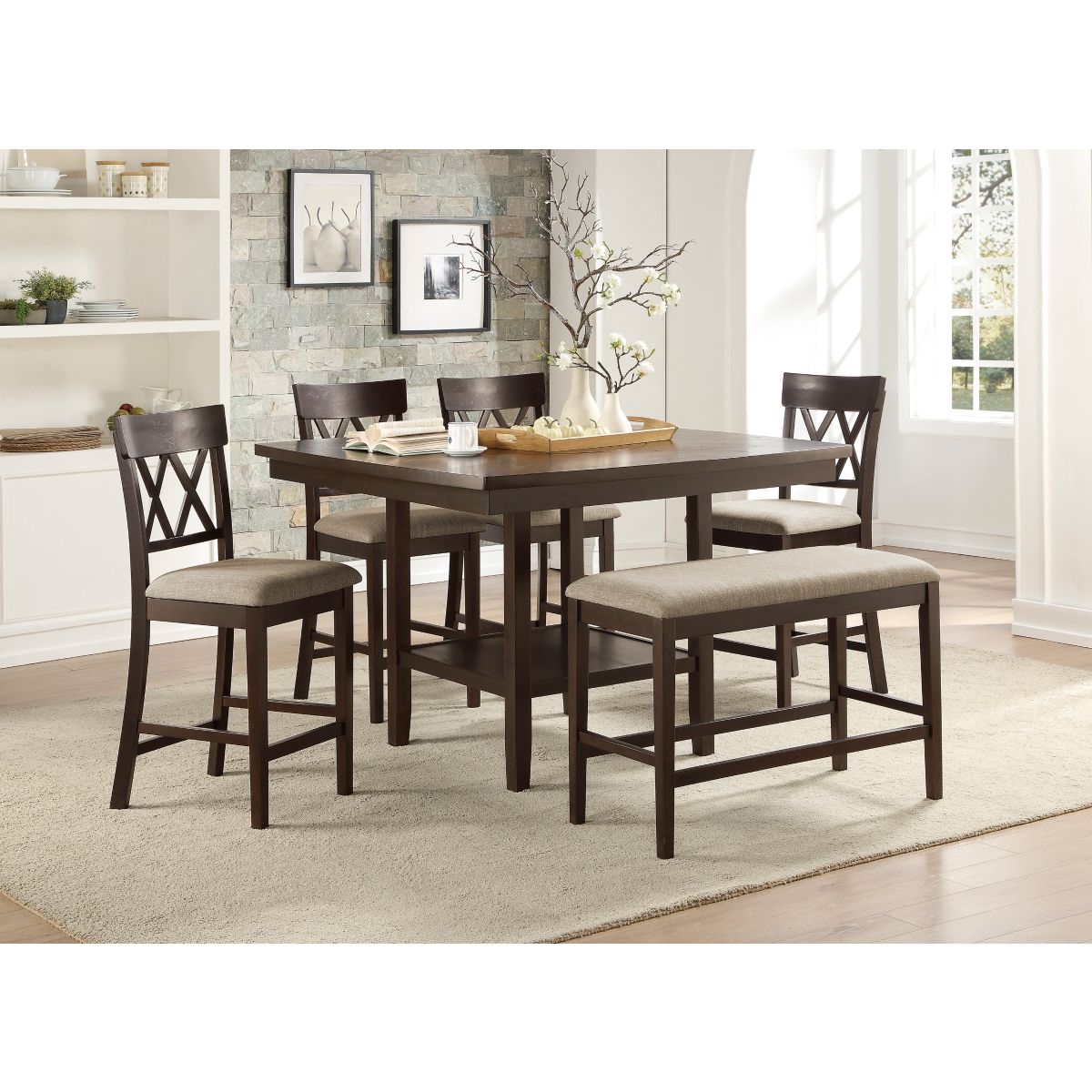 Balin - Counter Height Chair With Double X-Back (Set of 2) - Beige / Brown