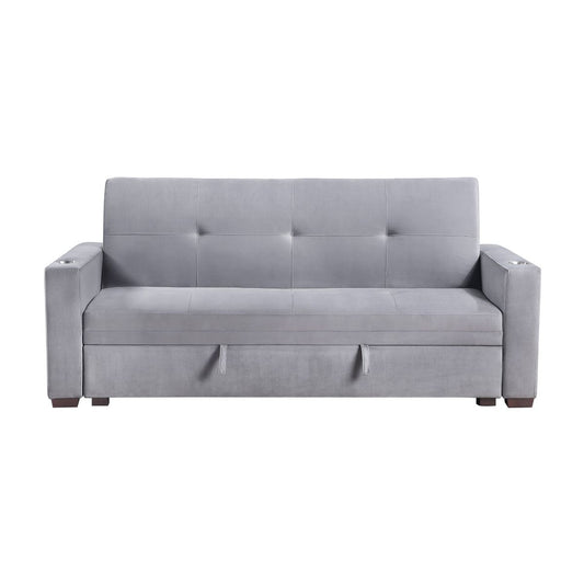 Grady - Convertible Sofa With Hidden Storage, Cup Holders And Charging Ports - Gray