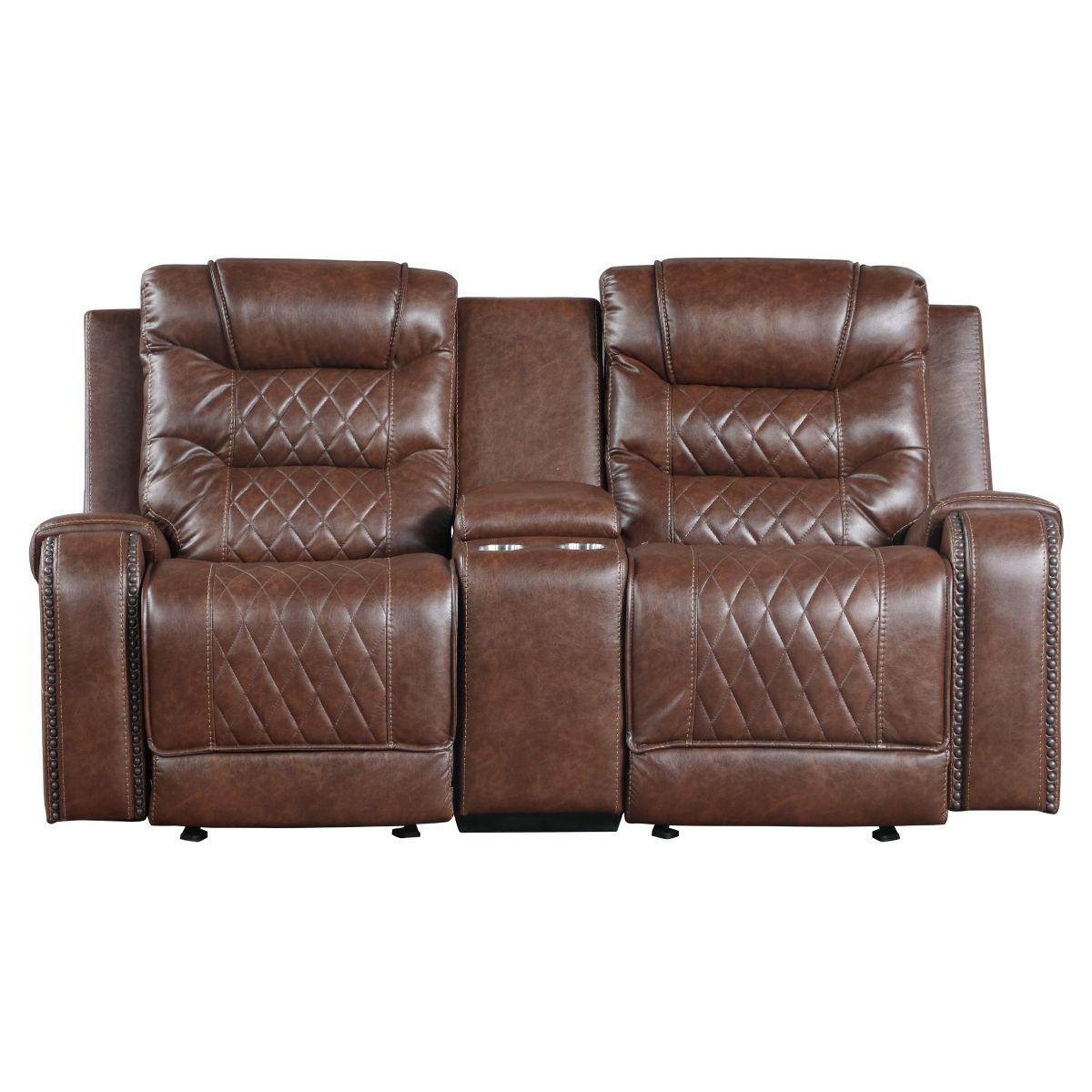 Putnam - Double Glider Reclining Loveseat With Center Console, Receptacles And USB Port - Brown