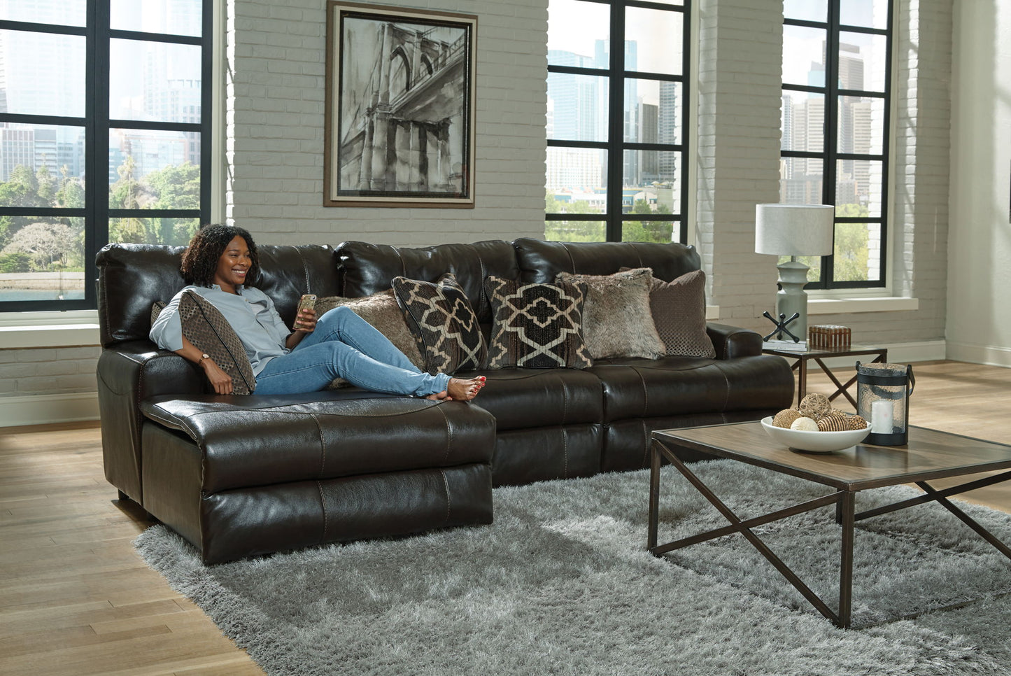 Como - Italian Leather Match Reclining Sectional