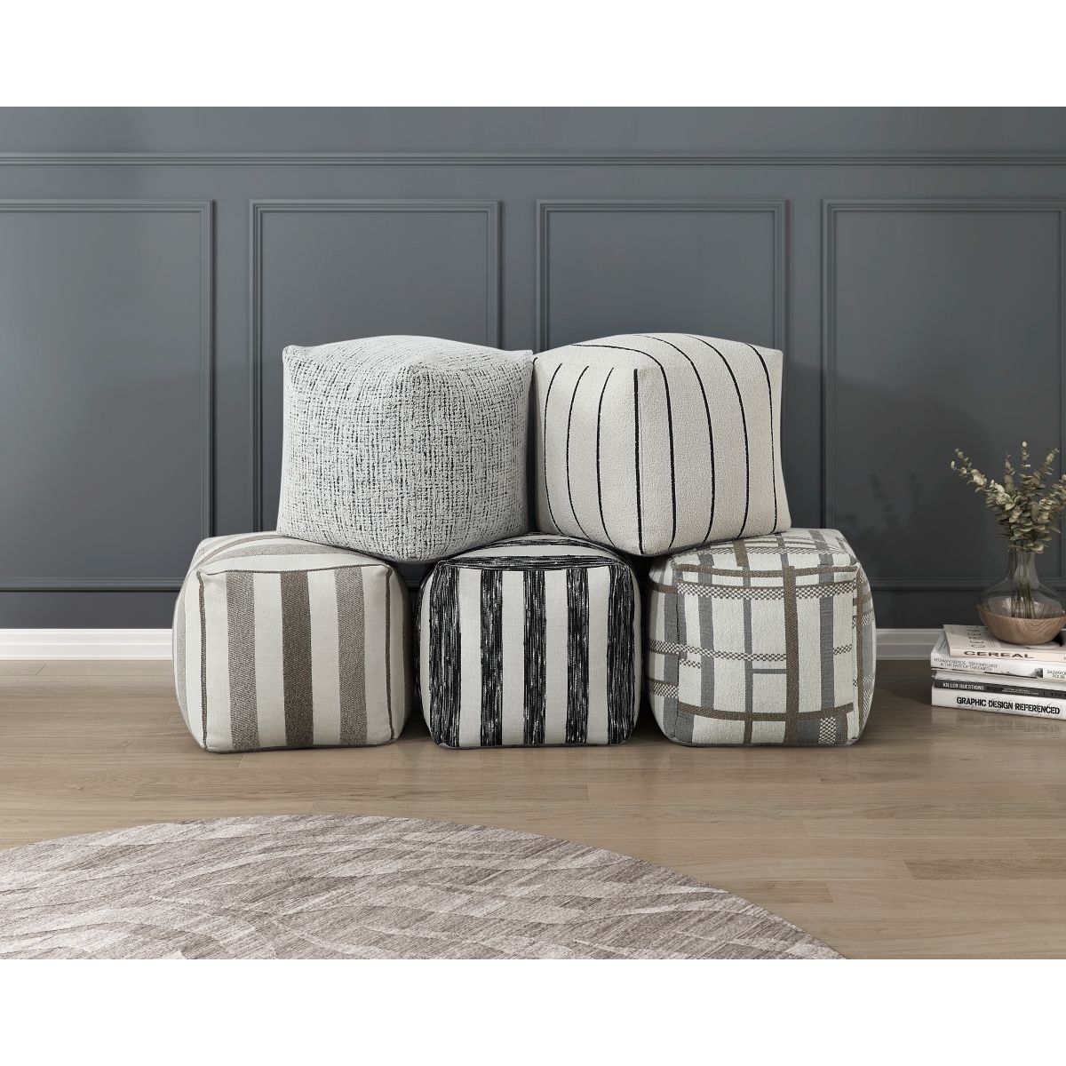 Easley - Pewter Pouf - Multicolor
