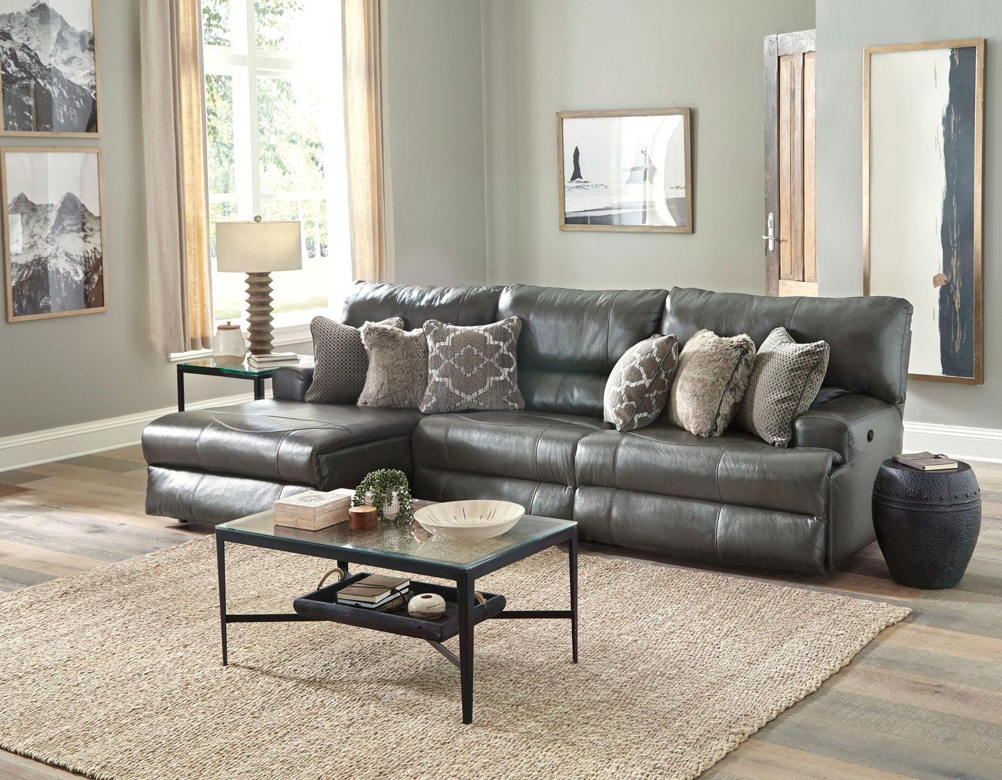 Como - Italian Leather Match Reclining Sectional