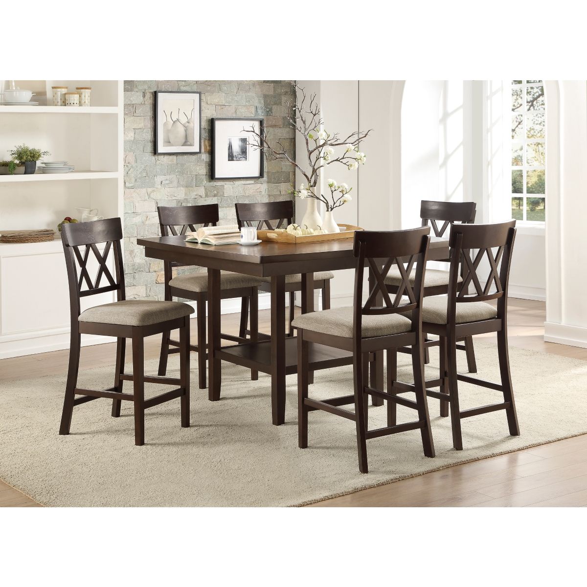 Balin - Counter Height Chair With Double X-Back (Set of 2) - Beige / Brown