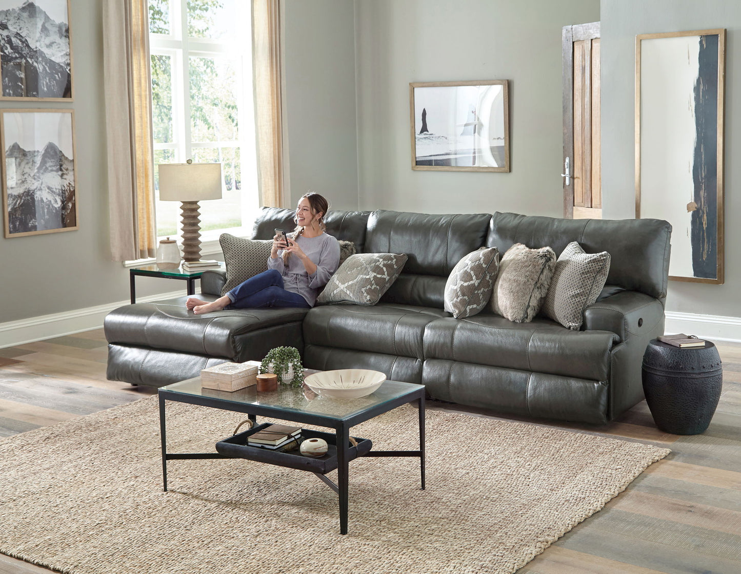Como - Italian Leather Match Reclining Sectional