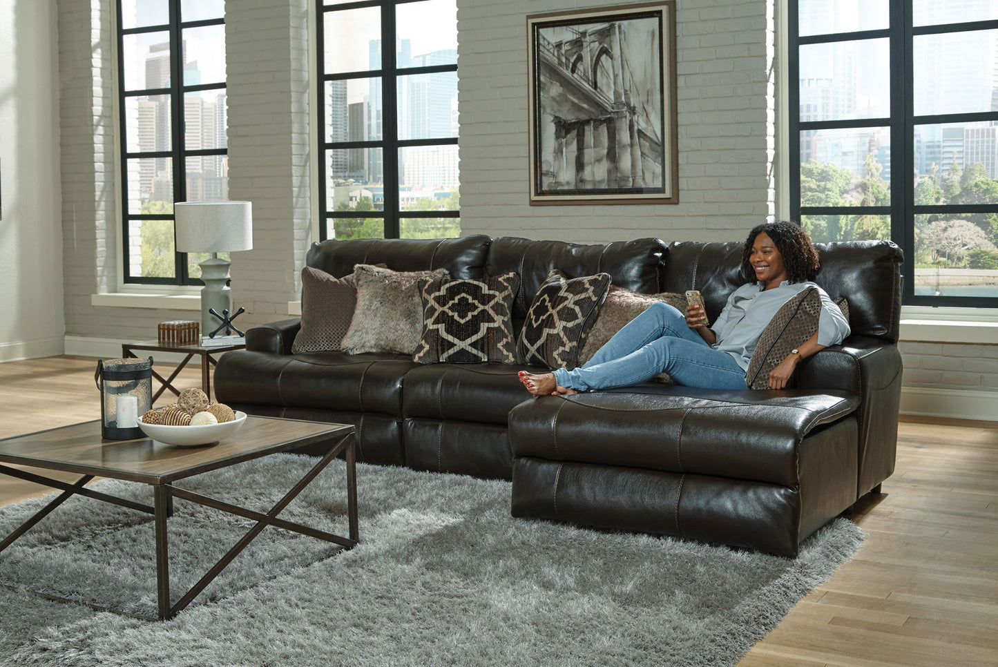 Como - Italian Leather Match Reclining Sectional