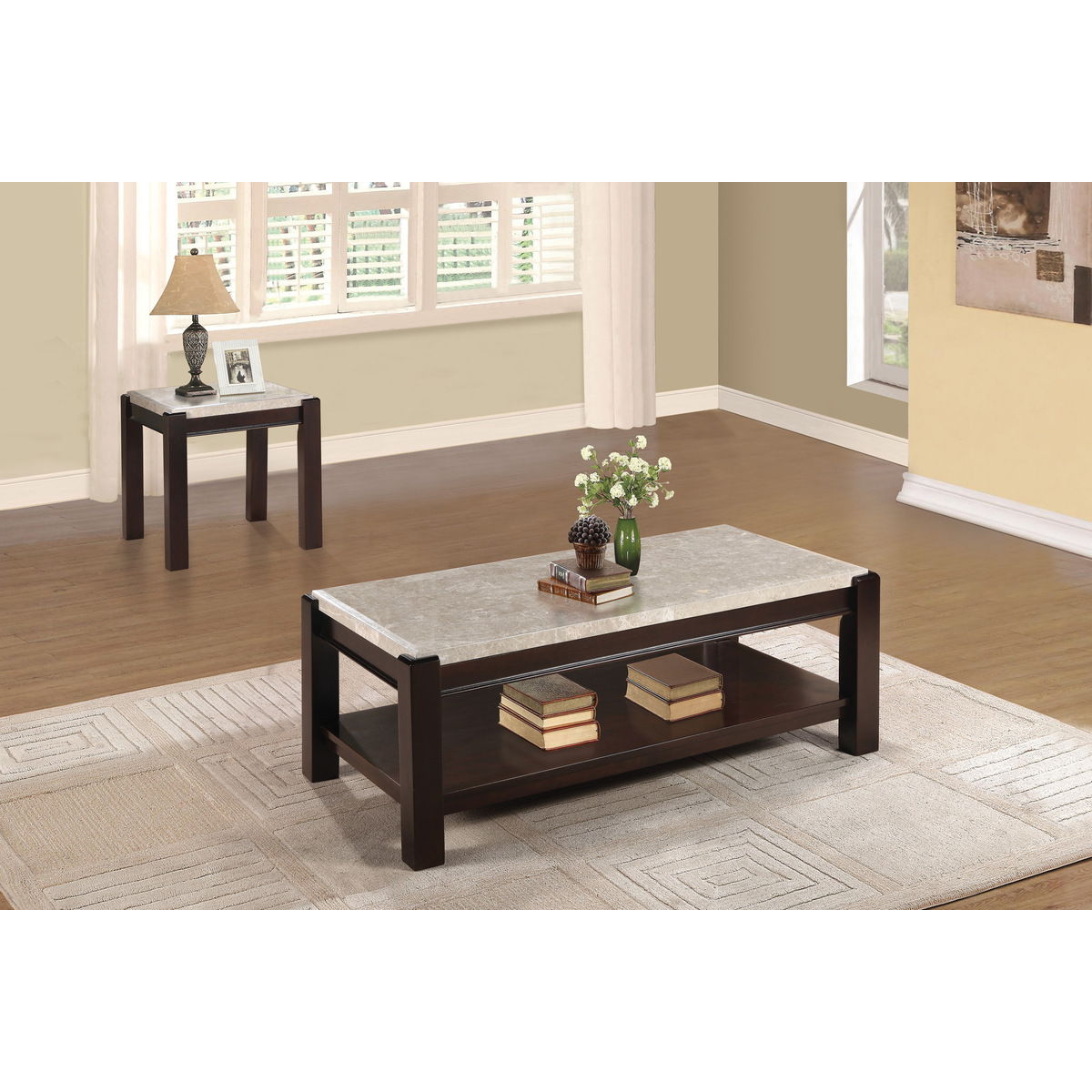 Festus - Cocktail Table With Marble Top - Cherry / Taupe