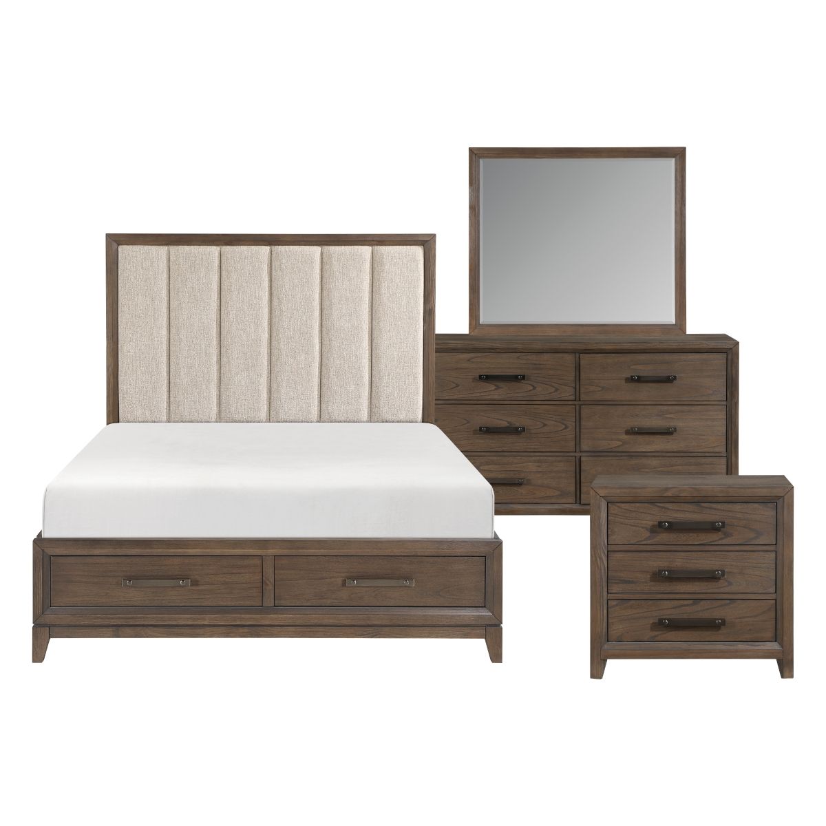 Cambridge - 4 Piece Set (Queen Bed, Nightstand, Dresser, Mirror) - Walnut