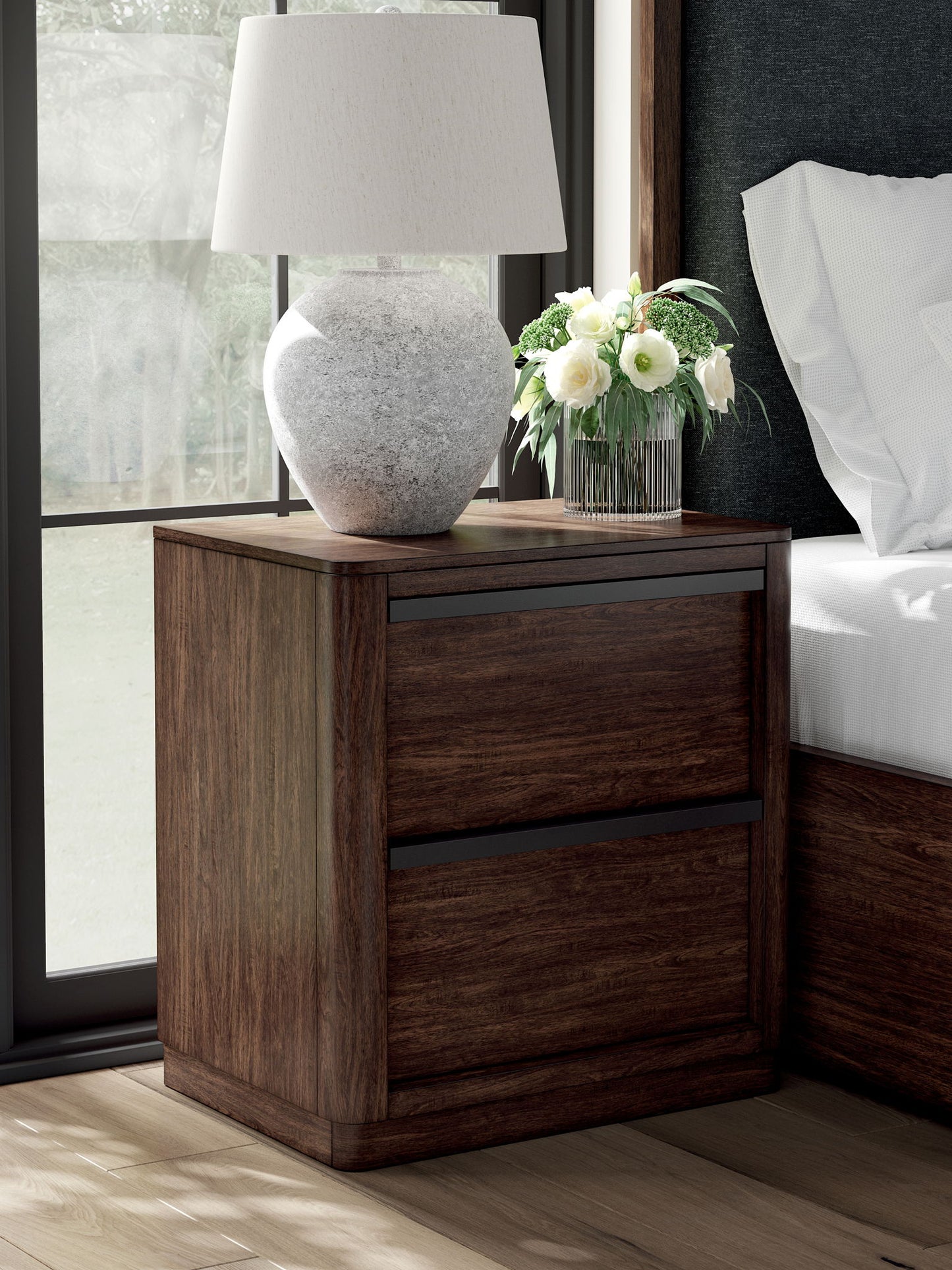 Kendamor - Two Drawer Night Stand - Dark Brown