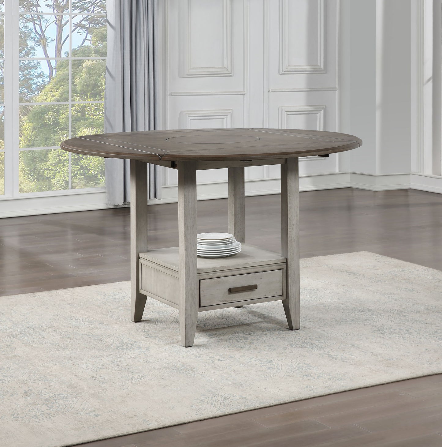 Abacus - Drop Leaf Counter Table - Alabaster / Honey