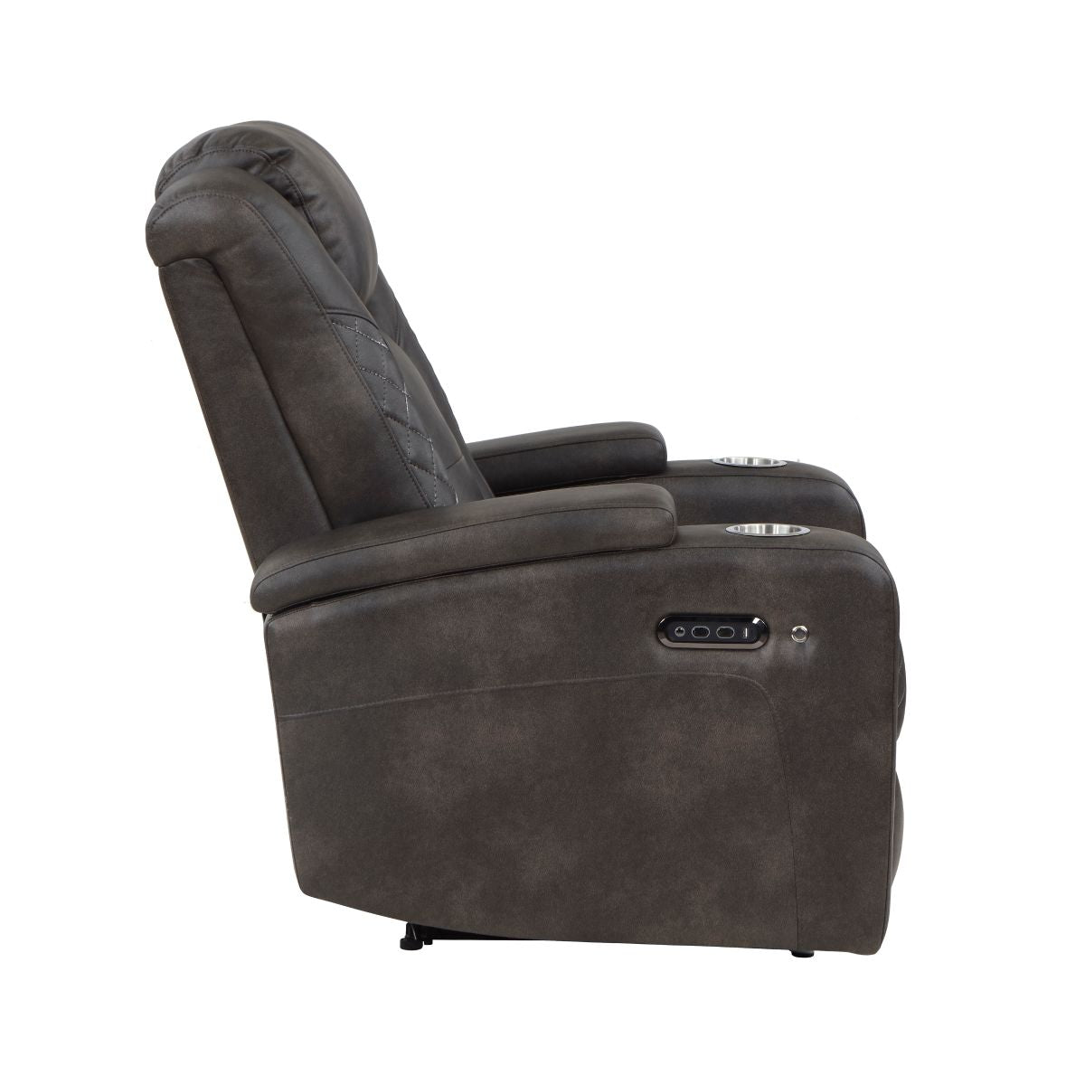 Tabor - Power Reclining Chair With Power Headrest And Storage Arms, Cup Holders - Brownish Gray