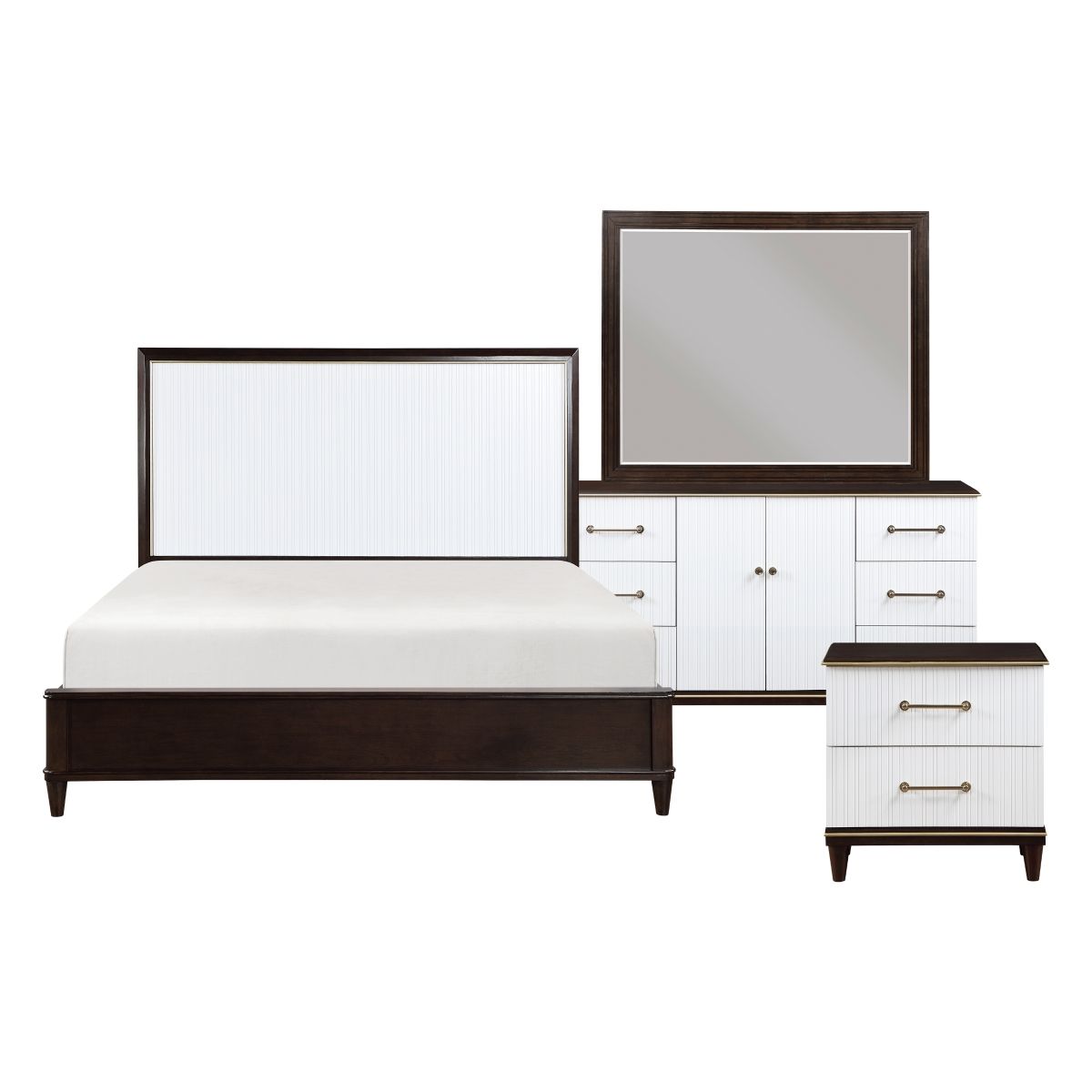 Niles - 4 Piece Set (Queen Bed, Nightstand, Dresser, Mirror) - White / Cherry