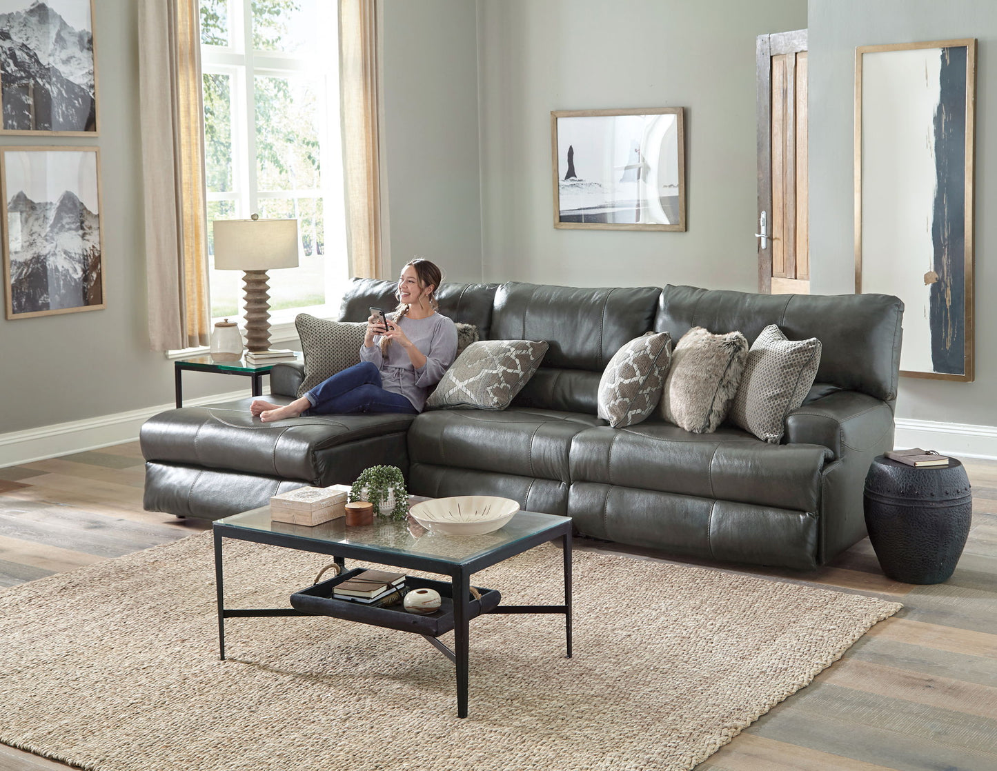 Como - Italian Leather Match Reclining Sectional