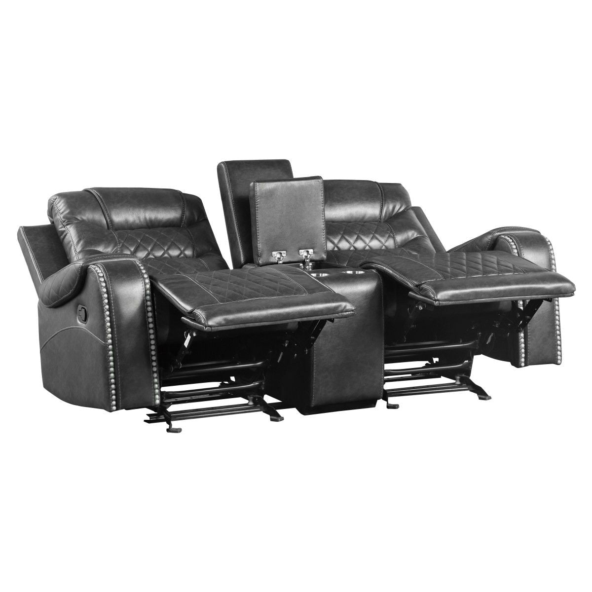 Putnam - Double Glider Reclining Loveseat With Center Console, Receptacles And USB Port - Gray