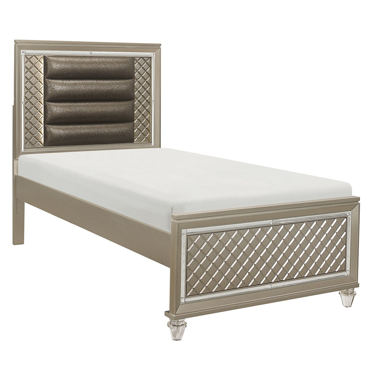 Loudon - 4 Piece Set (Twin Bed, Nightstand, Dresser, Mirror) - Gold / Silver / Champagne