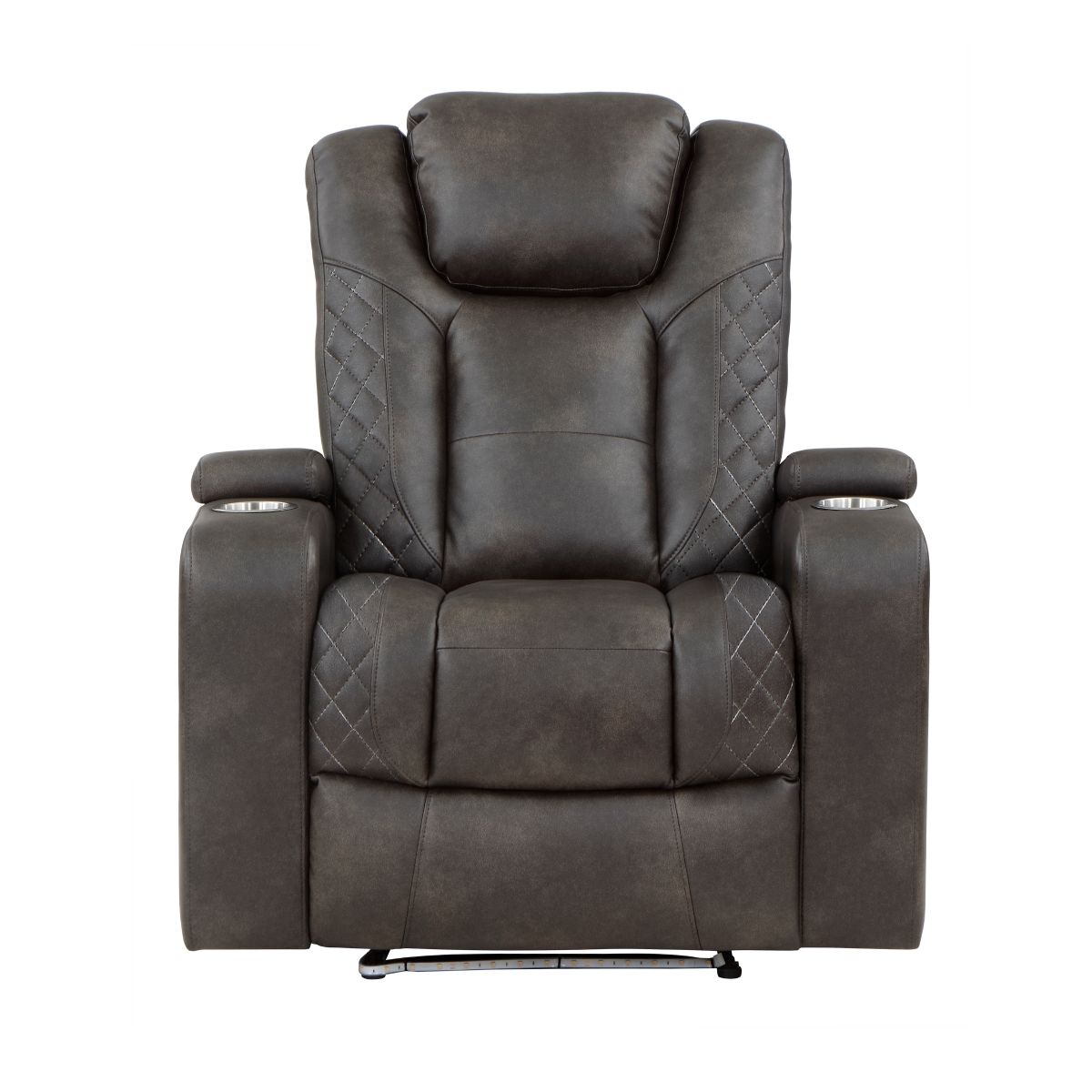 Tabor - Power Reclining Chair With Power Headrest And Storage Arms, Cup Holders - Brownish Gray