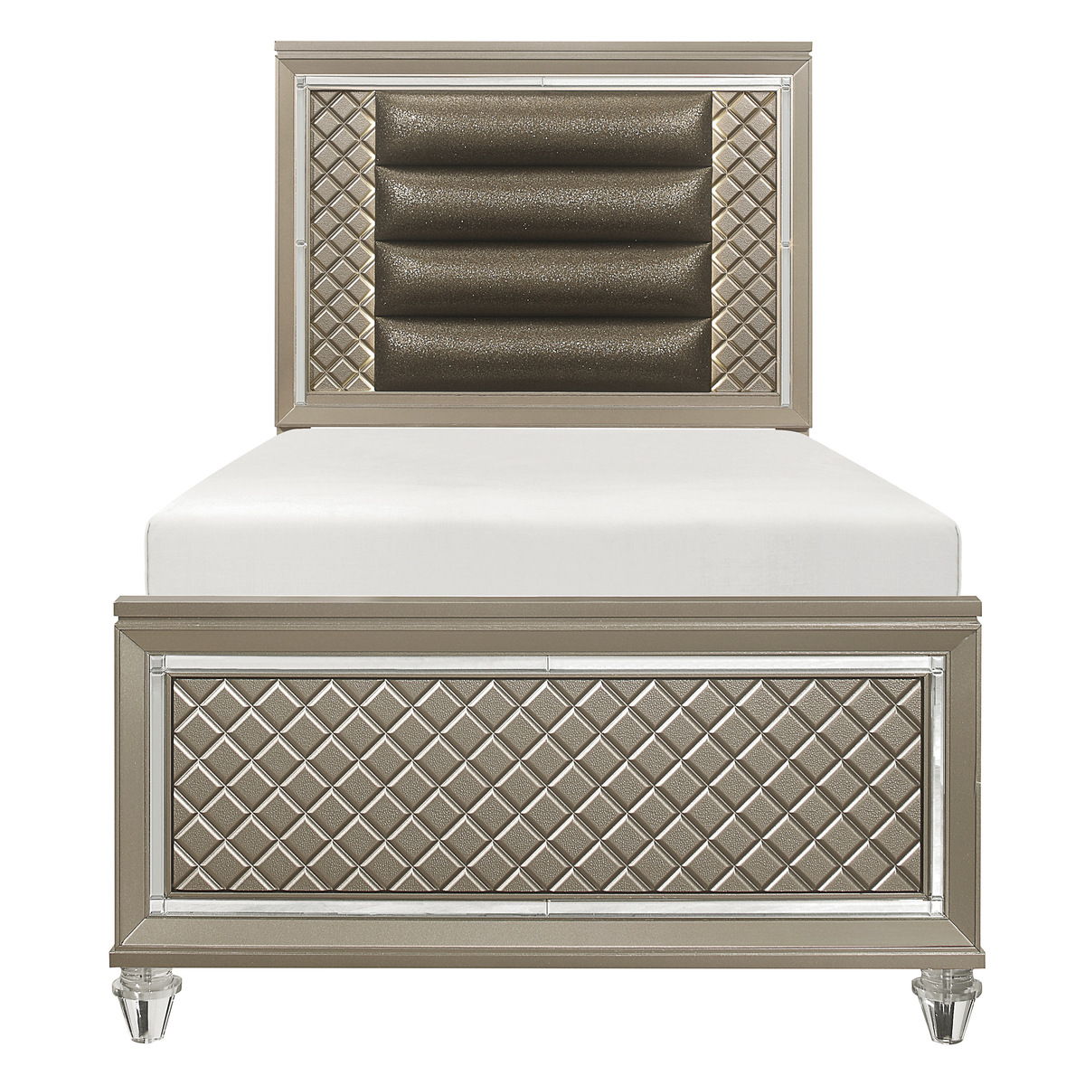 Loudon - 4 Piece Set (Twin Bed, Nightstand, Dresser, Mirror) - Gold / Silver / Champagne