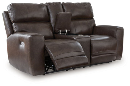 Beadel - Power Reclining Loveseat / Console / Adjustable Headrest - Smoke