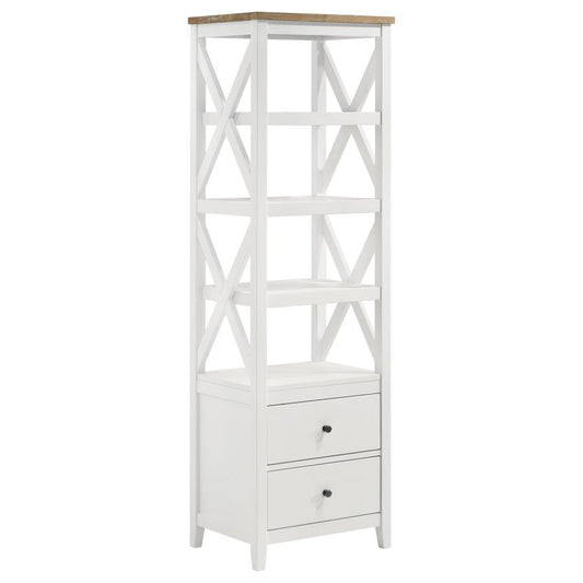 Hollis - 4-Shelf Wood Media Tower with Drawers - Brown And White