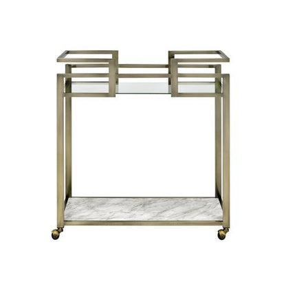 Neilo - Kitchen Cart - Clear Glass, Faux Marble & Wire Brass Finish