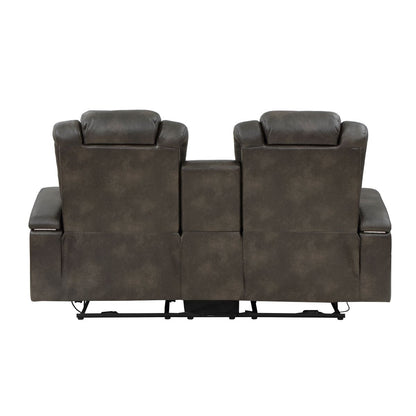 Tabor - Power Double Reclining Loveseat With Center Console, Power Headrests, Storage Arms And Cup Holders - Brownish Gray