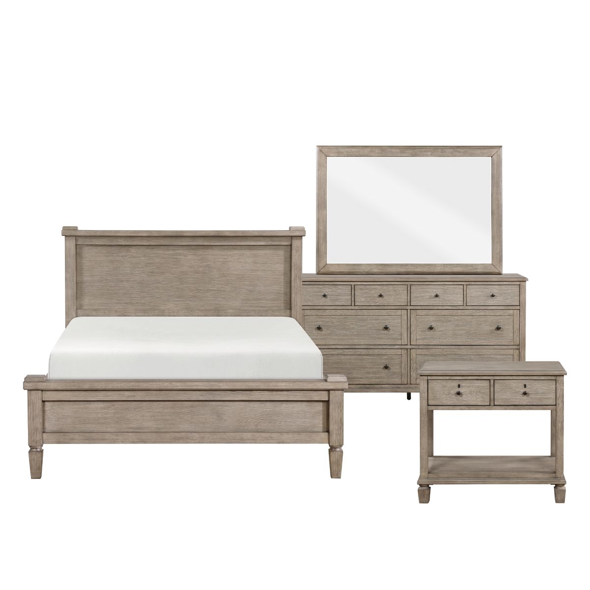 Marceline - 4 Piece Set (Queen Bed, Nightstand, Dresser, Mirror) - Gray