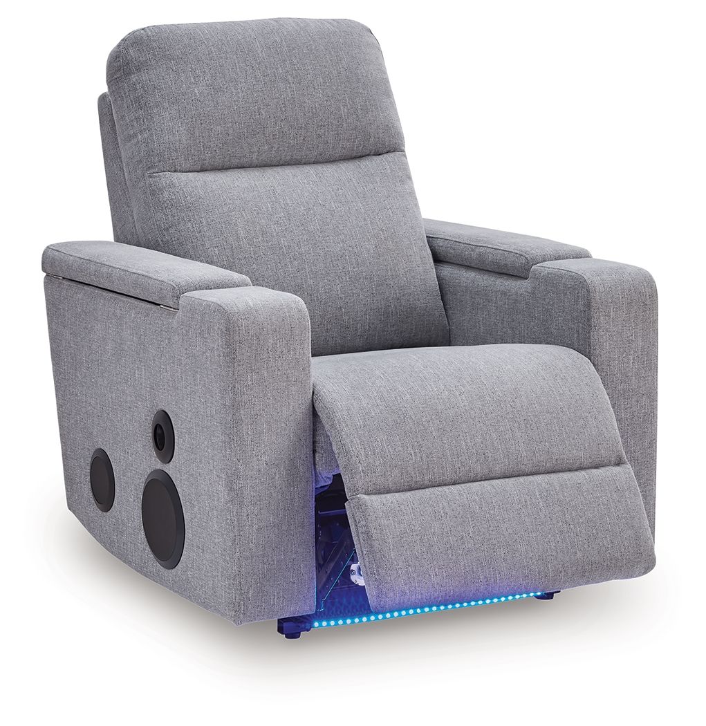 Landdin - Glider Power Recliner With Audio System - Pewter