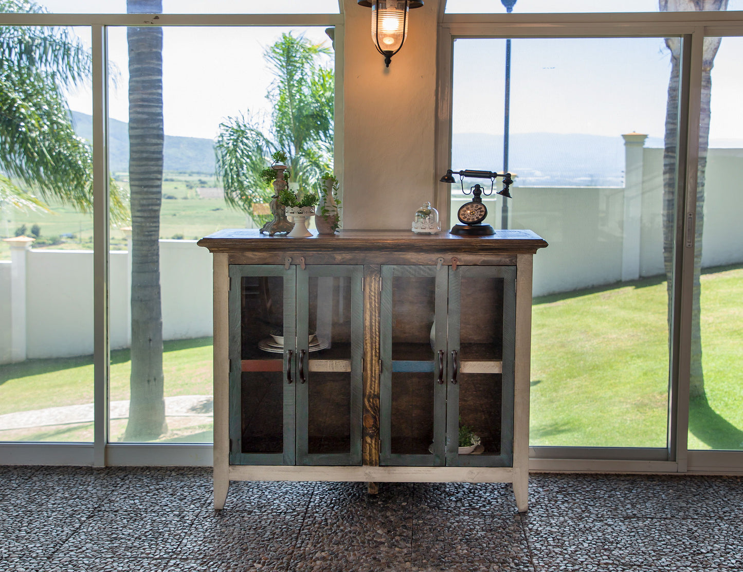 Antique - Console With 4 Glass Doors - Multicolor