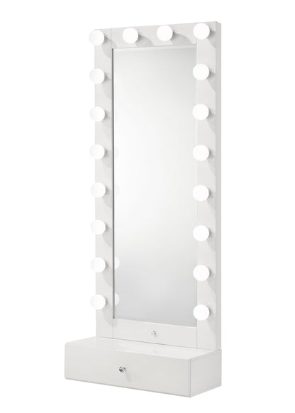 Luxo - Tall Lighted Drawer Vanity Mirror - White
