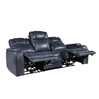 Keziah - Power Double Reclining Sofa With Power Headrests And Storage Arms - Blue