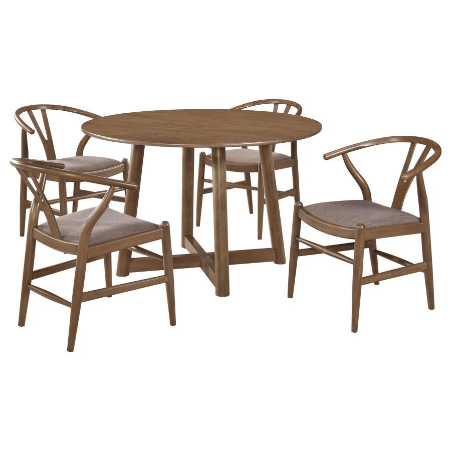 Dinah - 5 Piece Round Solid Wood Dining Set - Walnut