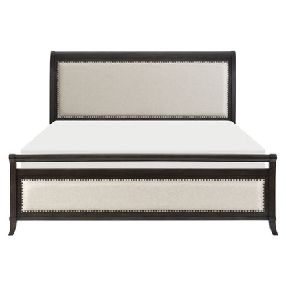 Hebron - 4 Piece Set (Queen Bed, Nightstand, Dresser, Mirror) - Dark Brown / Beige