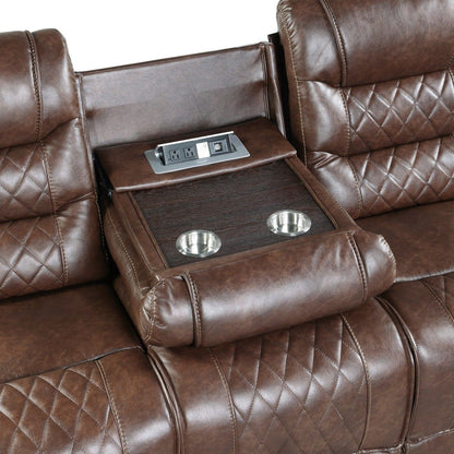 Putnam - Double Reclining Sofa With Center Drop-Down Cup Holders, Receptacles And USB Ports - Brown