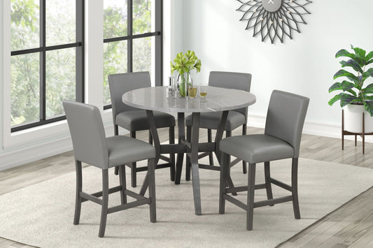 Tribecca - 5 Piece  Round Pub Set - Espresso / Gray