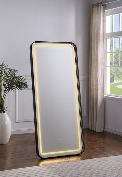 Glendora - Led Standing Mirror With Bluetooth Speaker - Black