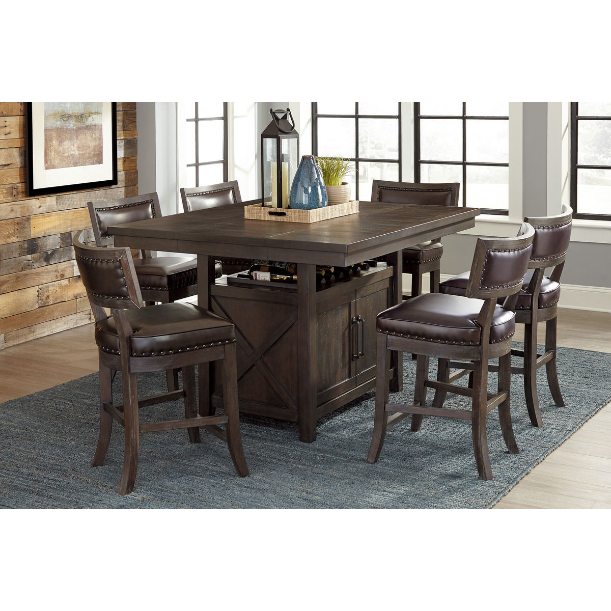 Oxton - Counter Height Table With Storage Base - Brown