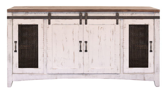 Pueblo White - TV Stand / Console / Wall Unit - Antiqued White / Brown