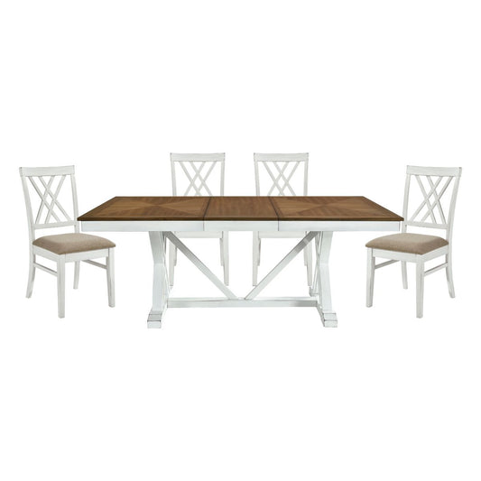 Brunson - 5 Piece Dining Room Set (Table & 4 Side Chairs) - Oak / White