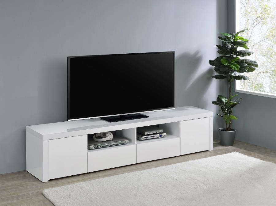 Jude - 2-Door 79" TV Stand With Drawers - White High Gloss