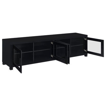 Jupiter - 4-Door 79" TV Stand Media Console With Framed Glass Panels - Black