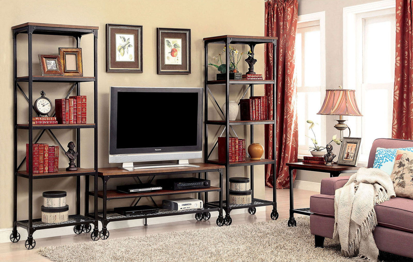 Ventura - TV Stand (Wood & Metal) - Antique Black / Medium Oak