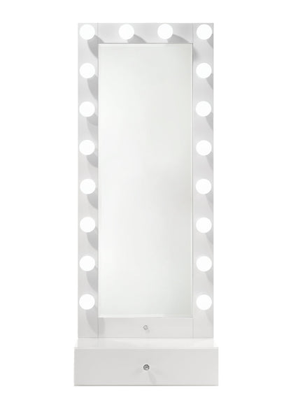 Luxo - Tall Lighted Drawer Vanity Mirror - White
