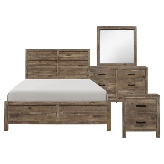 Mandan - 4 Piece Set (Queen Bed, Nightstand, Dresser, Mirror) - Brown