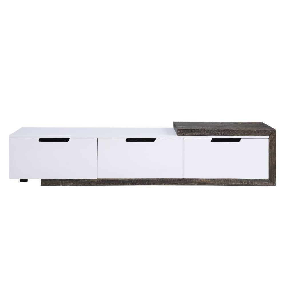 Orion - TV Stand - White High Gloss & Rustic Oak